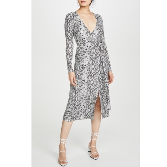 Good American | Runaround Wrap Midi Dress Snakeskin Size XS Gray - Picture 1 of 11